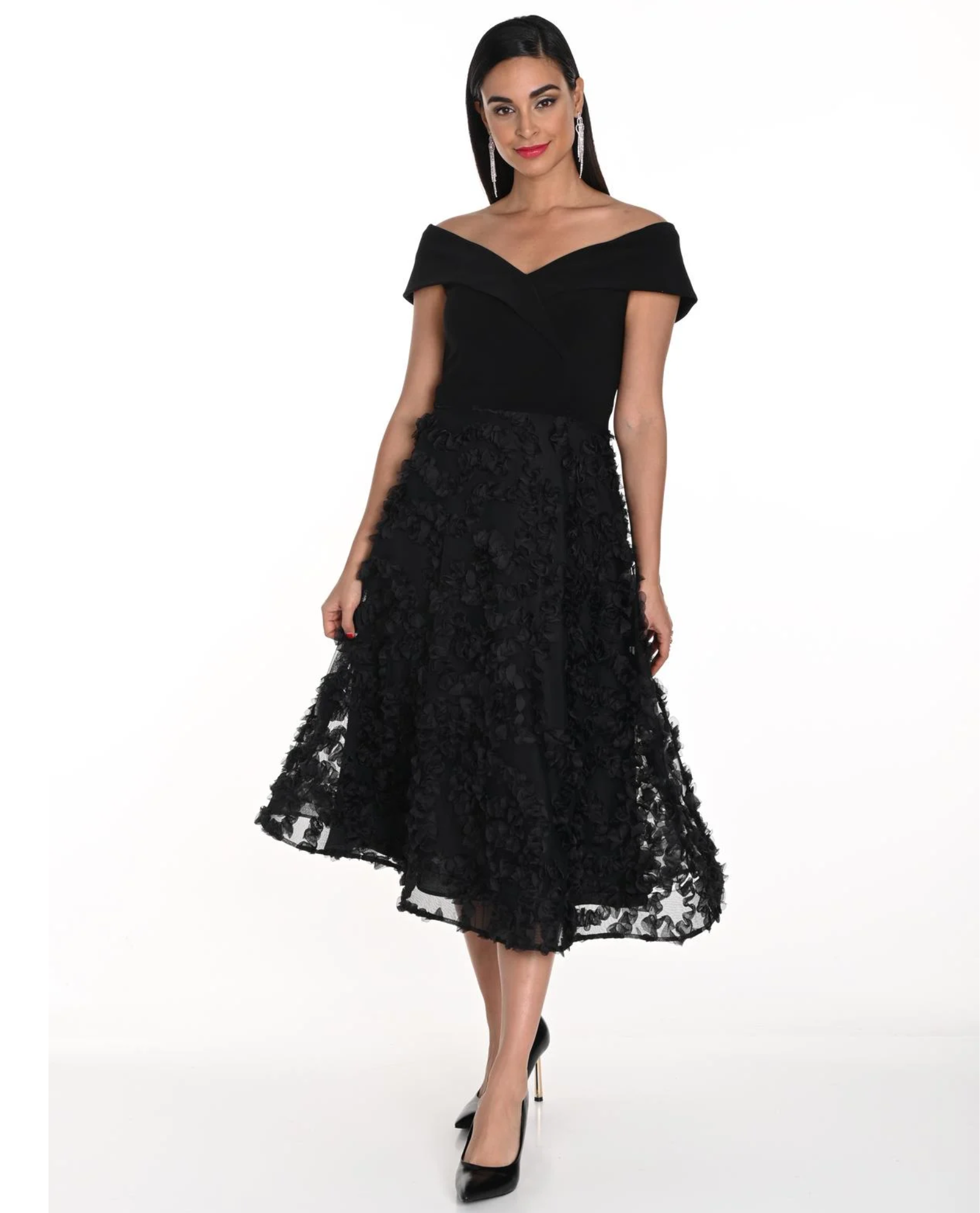 FRANK LYMAN 249420U VESTIDO DE PUNTO Y GASA CON HOMBROS DESCUBIERTOS