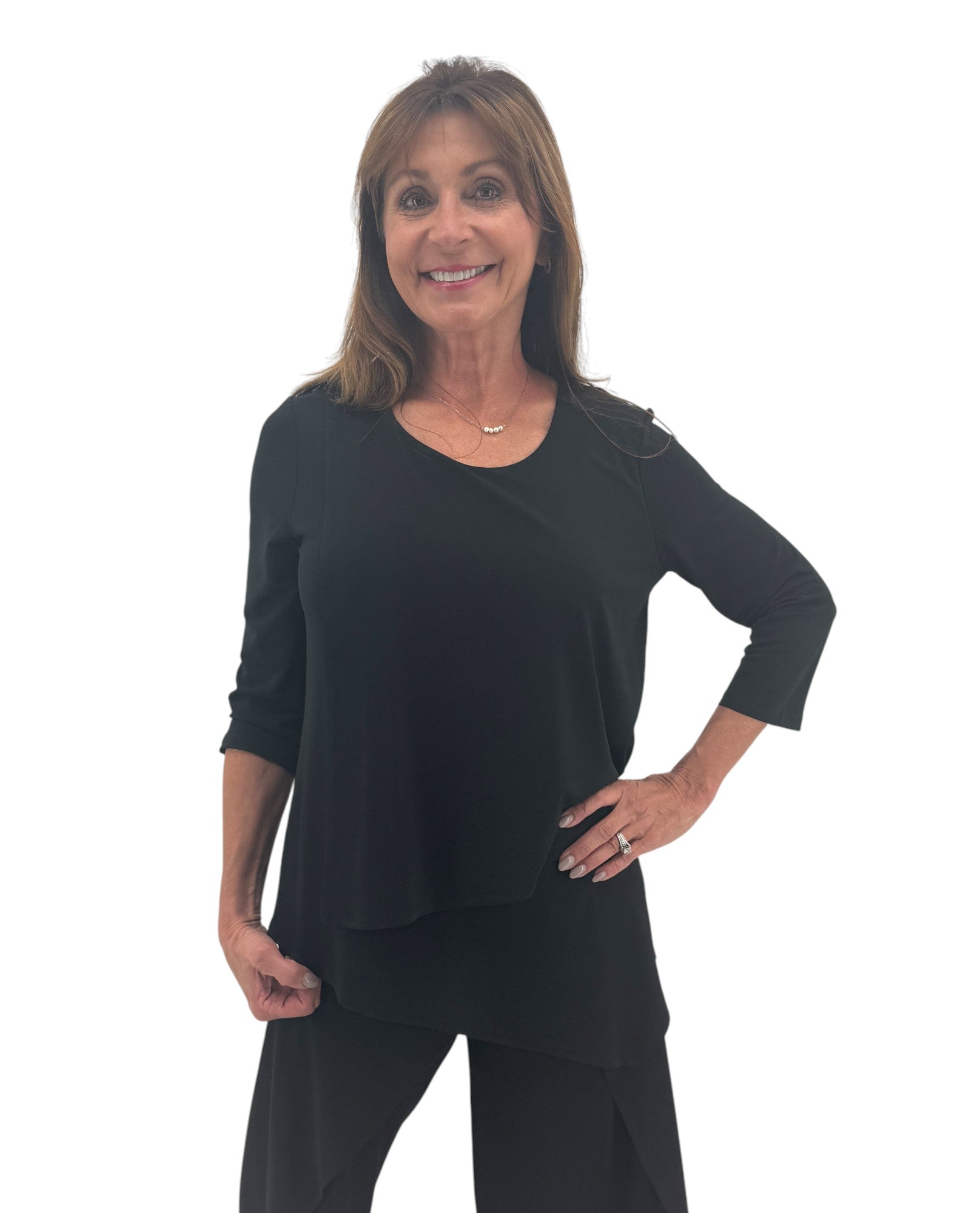 Túnica de punto crepé con cuello alto 3/4 de JJ CR-108