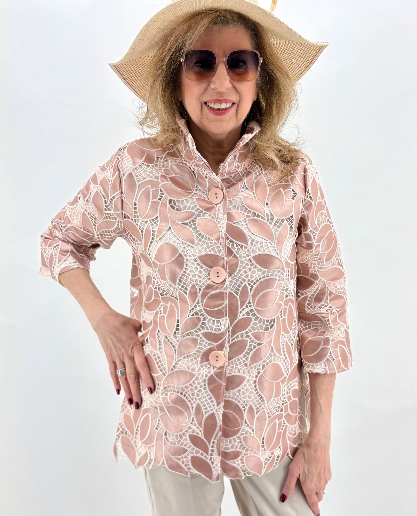 DAMEE 2479 CHAQUETA DE ENCAJE DE PIEL CON FLORES