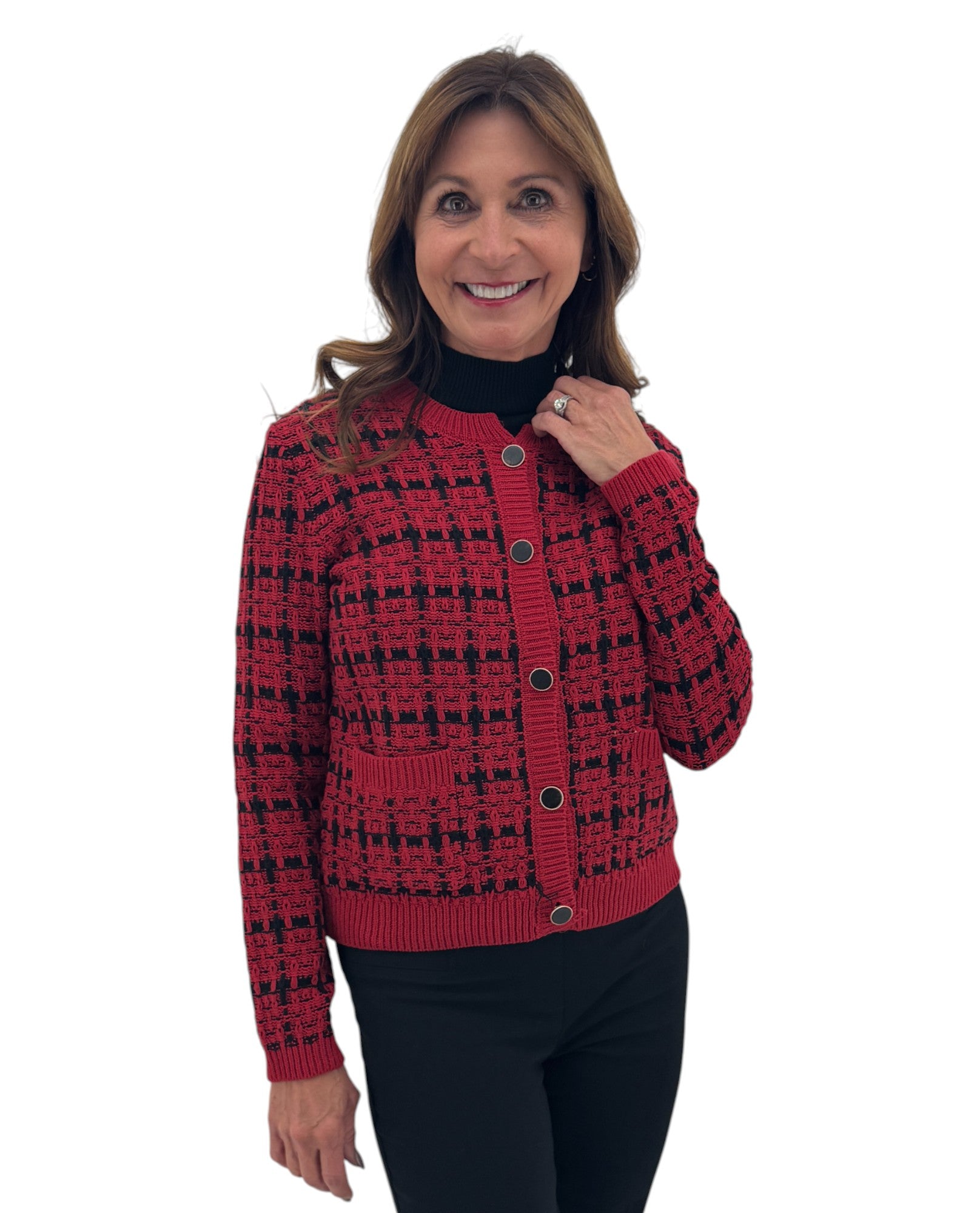 TH-NS1495 SUÉTER DE PUNTO DE CUADRICULA CON BOTONES