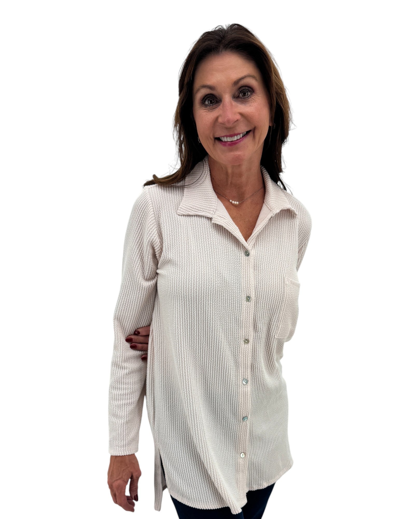 TH-T1523 TOP ACANALADO CON BOLSILLO DELANTERO Y BOTONES DE L/S